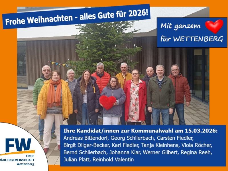 Frohe Weihnachten wünschen die Kandidat/innen zur Kommunalwahl am 15.03.2026